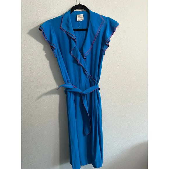 100% Silk Francesca of Damon for Starington 1980s Royal Blue and Hot Pink VTG 6 - Picture 2 of 10